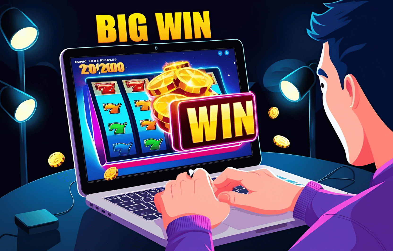 Pemain slot online sedang fokus bermain dengan latar simbol scatter dan wild
